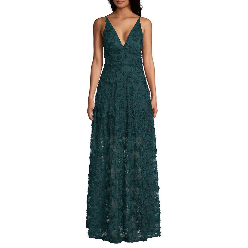 Xscape Womens 8 Emerald Green Textured V Neck Sleeveless Long Dress NWT BH67